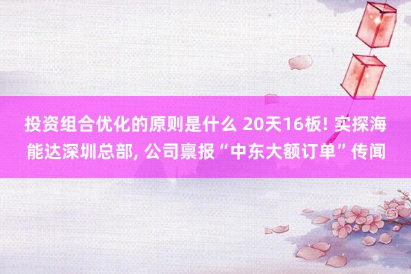 投资组合优化的原则是什么 20天16板! 实探海能达深圳总部, 公司禀报“中东大额订单”传闻