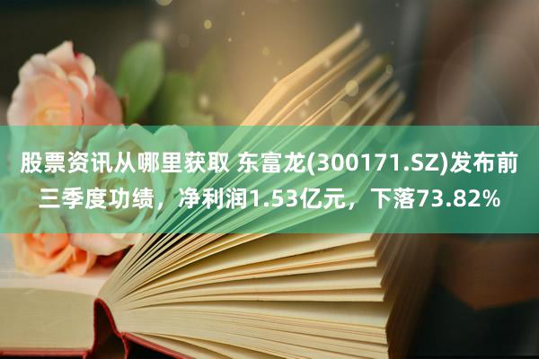 股票资讯从哪里获取 东富龙(300171.SZ)发布前三季度功绩，净利润1.53亿元，下落73.82%