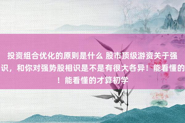 投资组合优化的原则是什么 股市顶级游资关于强势股的相识，和你对强势股相识是不是有很大各异！能看懂的才算初学