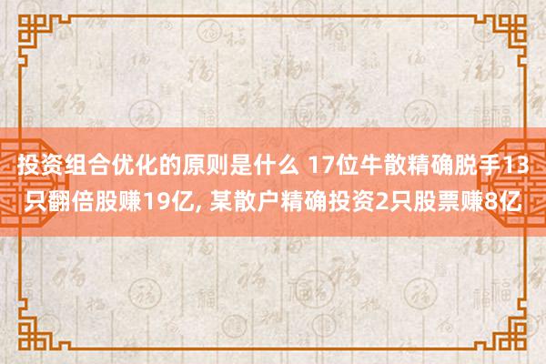 投资组合优化的原则是什么 17位牛散精确脱手13只翻倍股赚19亿, 某散户精确投资2只股票赚8亿