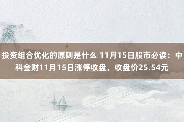 投资组合优化的原则是什么 11月15日股市必读：中科金财11月15日涨停收盘，收盘价25.54元