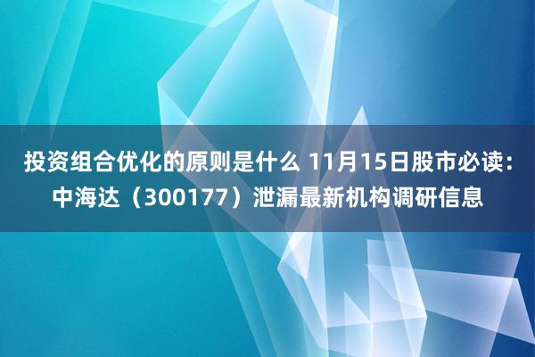 投资组合优化的原则是什么 11月15日股市必读：中海达（300177）泄漏最新机构调研信息