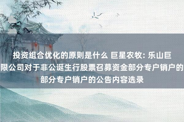 投资组合优化的原则是什么 巨星农牧: 乐山巨星农牧股份有限公司对于非公诞生行股票召募资金部分专户销户的公告内容选录