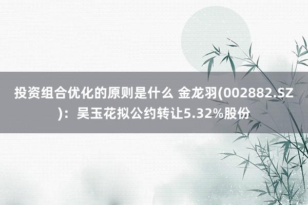 投资组合优化的原则是什么 金龙羽(002882.SZ)：吴玉花拟公约转让5.32%股份