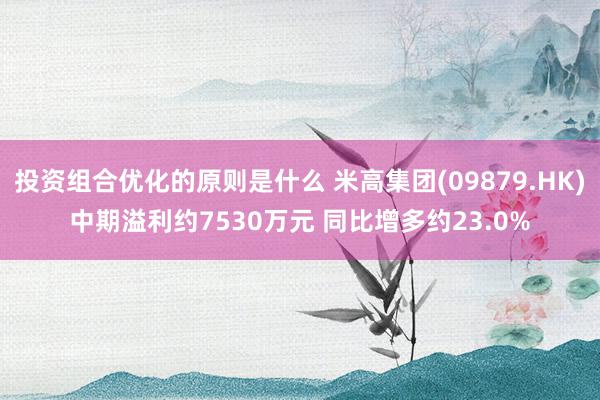 投资组合优化的原则是什么 米高集团(09879.HK)中期溢利约7530万元 同比增多约23.0%