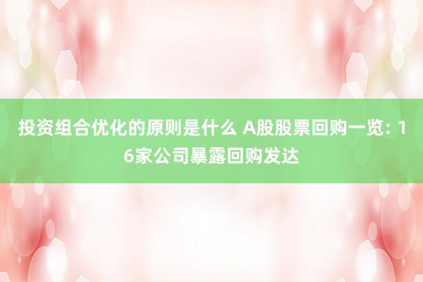 投资组合优化的原则是什么 A股股票回购一览: 16家公司暴露回购发达