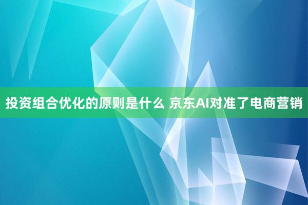 投资组合优化的原则是什么 京东AI对准了电商营销