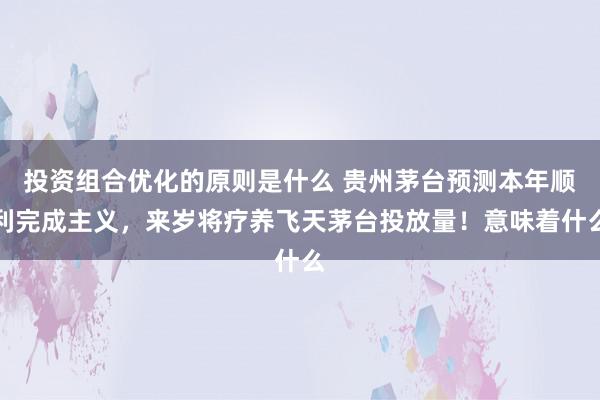 投资组合优化的原则是什么 贵州茅台预测本年顺利完成主义，来岁将疗养飞天茅台投放量！意味着什么