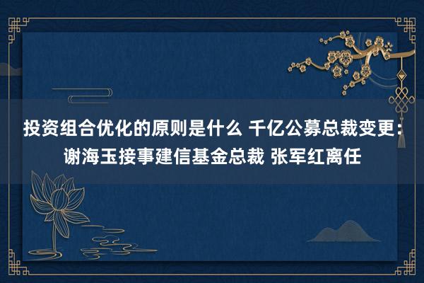 投资组合优化的原则是什么 千亿公募总裁变更：谢海玉接事建信基金总裁 张军红离任