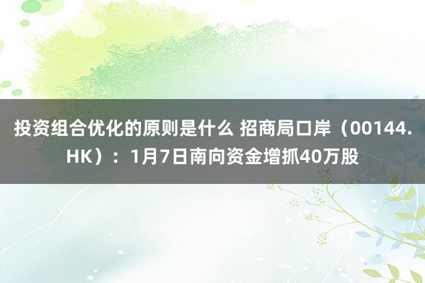 投资组合优化的原则是什么 招商局口岸（00144.HK）：1月7日南向资金增抓40万股