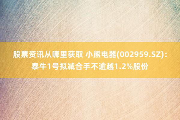 股票资讯从哪里获取 小熊电器(002959.SZ)：泰牛1号拟减合手不逾越1.2%股份