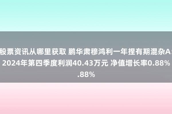 股票资讯从哪里获取 鹏华肃穆鸿利一年捏有期混杂A：2024年第四季度利润40.43万元 净值增长率0.88%