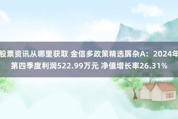 股票资讯从哪里获取 金信多政策精选羼杂A：2024年第四季度利润522.99万元 净值增长率26.31%