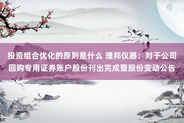 投资组合优化的原则是什么 理邦仪器：对于公司回购专用证券账户股份刊出完成暨股份变动公告