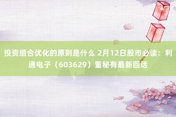 投资组合优化的原则是什么 2月12日股市必读：利通电子（603629）董秘有最新回话