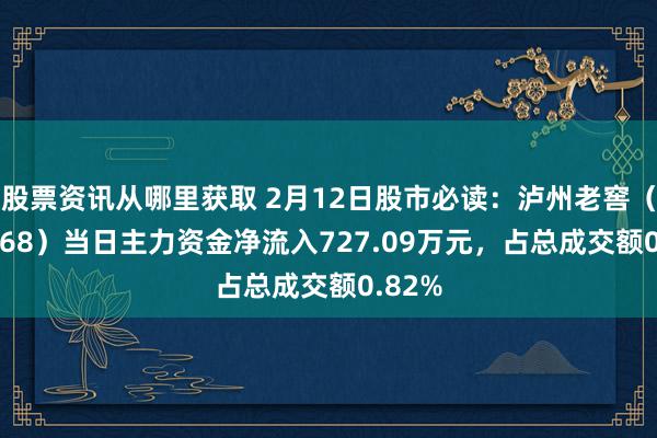 股票资讯从哪里获取 2月12日股市必读：泸州老窖（000568）当日主力资金净流入727.09万元，占总成交额0.82%