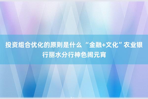 投资组合优化的原则是什么 “金融+文化”农业银行丽水分行神色闹元宵