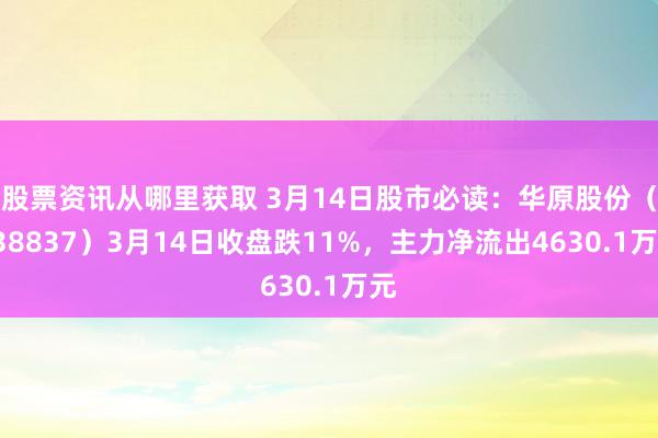 股票资讯从哪里获取 3月14日股市必读：华原股份（838837）3月14日收盘跌11%，主力净流出4630.1万元